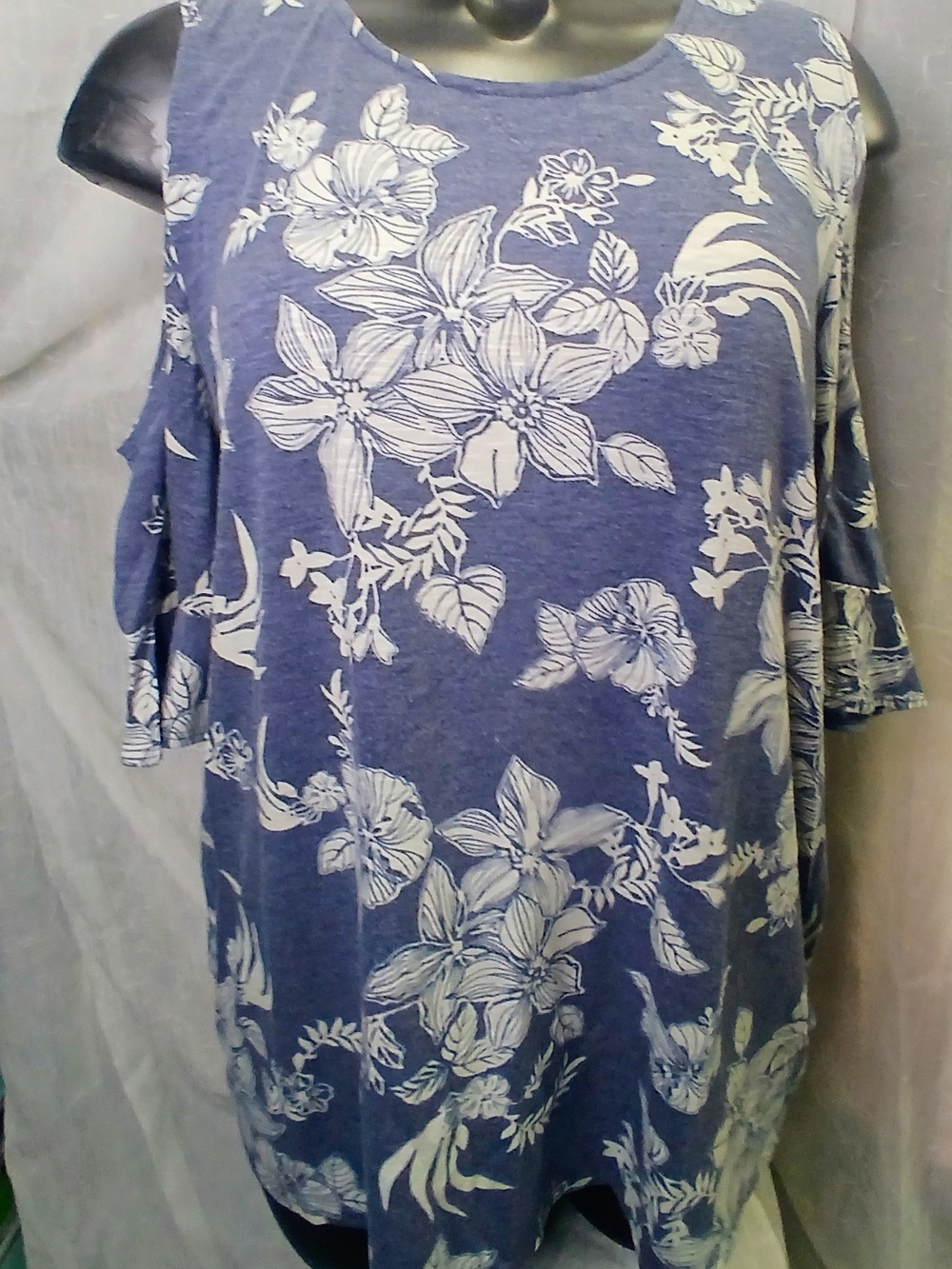 Women’s Cold-Shoulder Floral Top - Blue